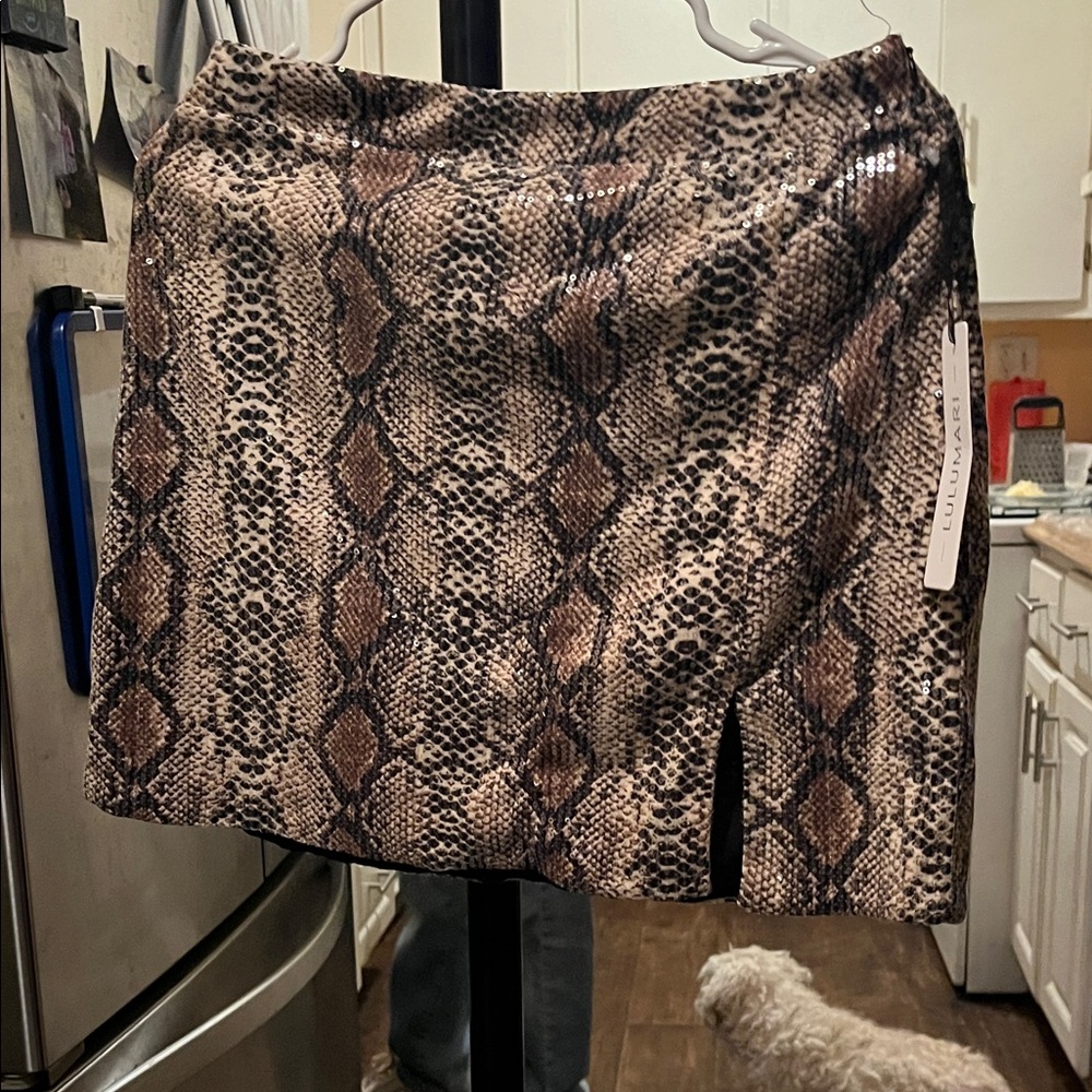 Lulumari Black and Tan Snake Print Mini Skirt